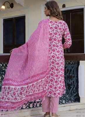 White-pink embroidered cotton salwar suit 3