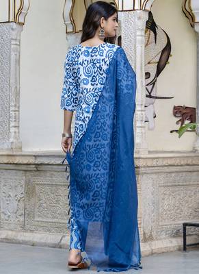 White-blue embroidered cotton salwar suit 3