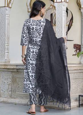 White-black embroidered cotton salwar suit 2