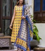 Yellow embroidered cotton salwar suit