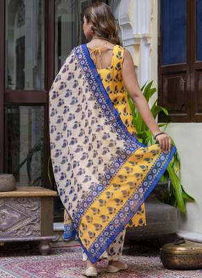 Yellow embroidered cotton salwar suit 3