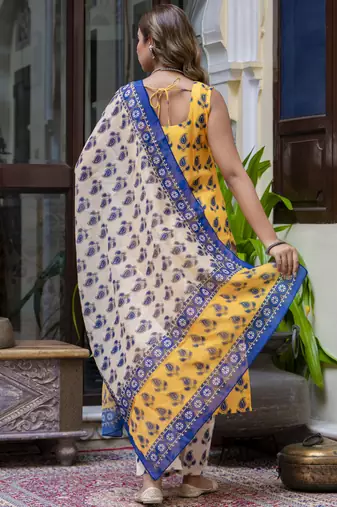 Yellow embroidered cotton salwar suit