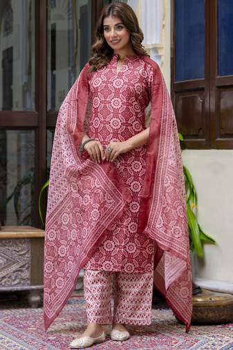 Peach embroidered cotton salwar suit