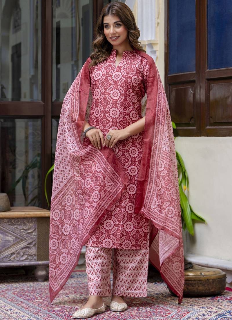 Peach embroidered cotton salwar suit