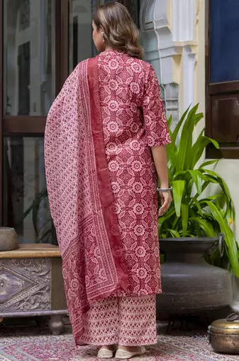 Peach embroidered cotton salwar suit