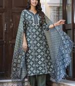 Dark-green embroidered cotton salwar suit