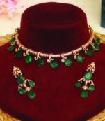 Zircon studded green stones choker necklace set