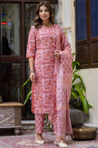 Baby-pink embroidered cotton salwar suit