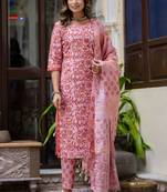 Baby-pink embroidered cotton salwar suit
