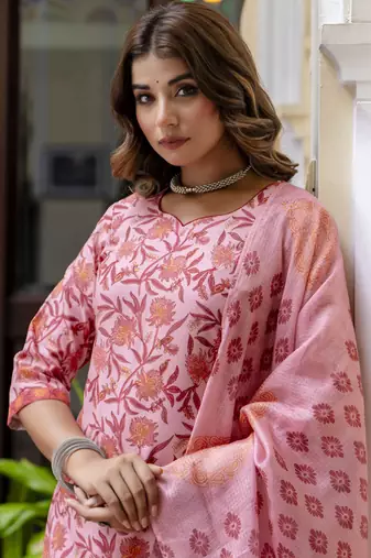Baby-pink embroidered cotton salwar suit