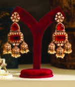 Gold plated red stones jhumkas