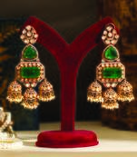 Gold plated green stones jhumkas