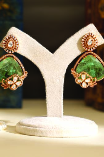 Gold plated mint green stones earrings