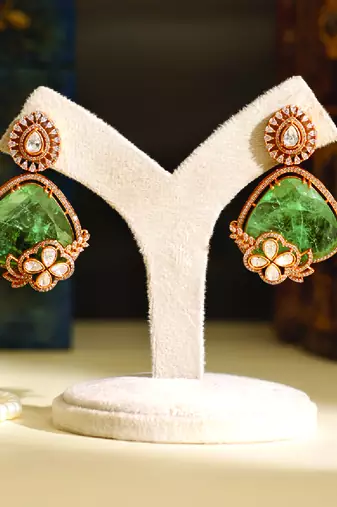 Gold plated mint green stones earrings