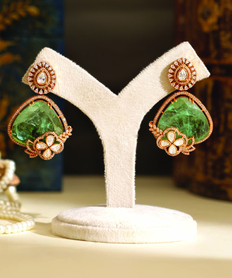 Gold plated mint green stones earrings