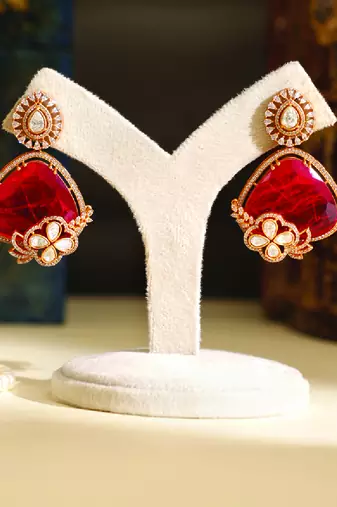 Gold plated red stones earrings