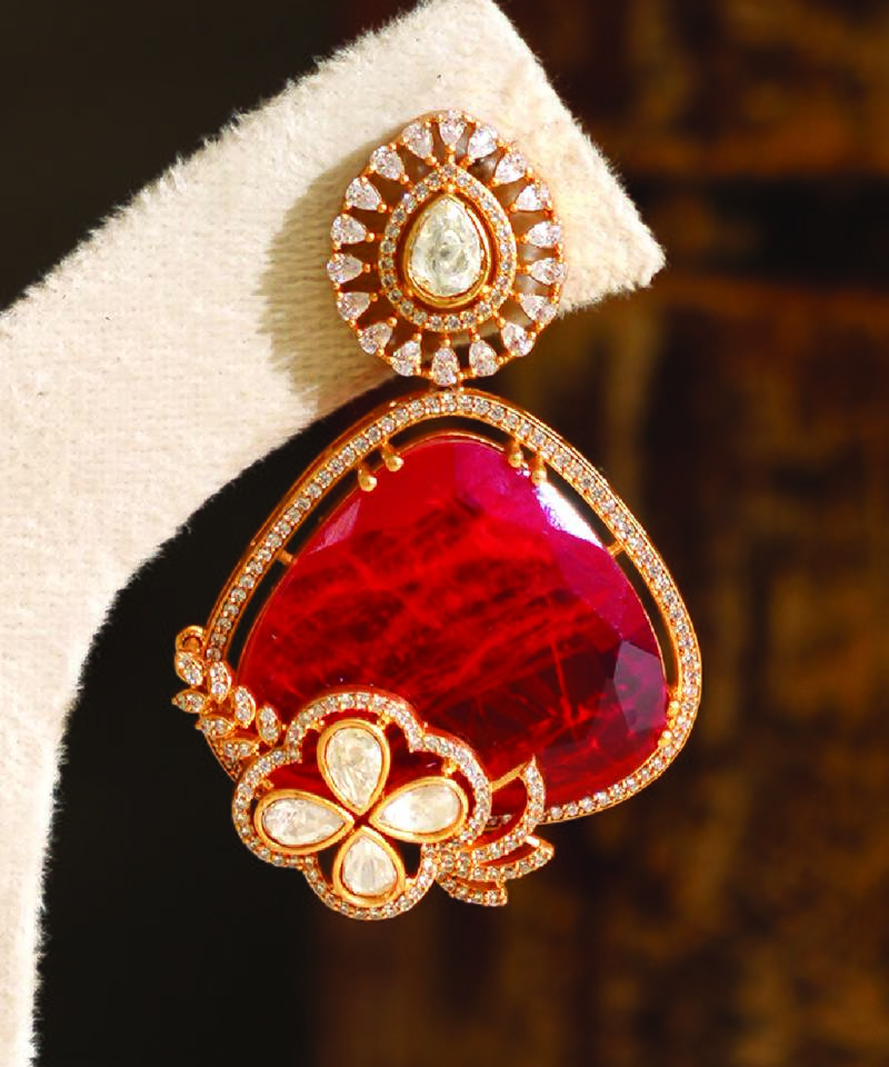 Gold plated red stones earrings