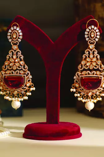 Gold plated red stones danglers