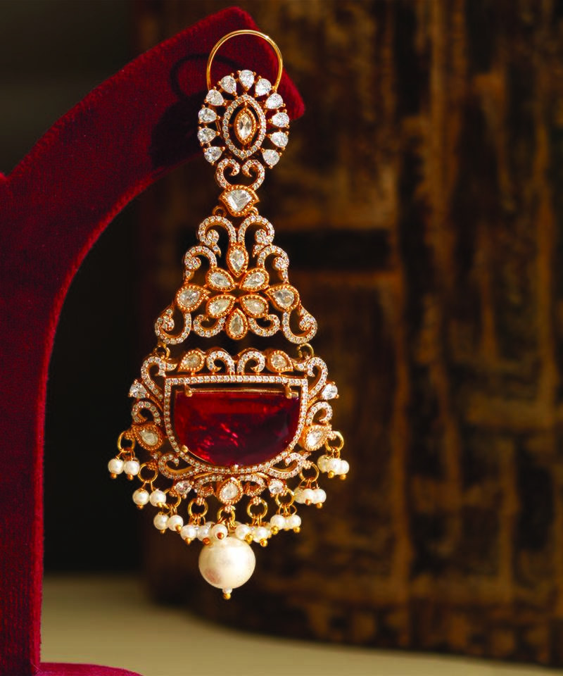 Gold plated red stones danglers