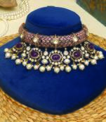 Gold plated purple stones beaded choker set