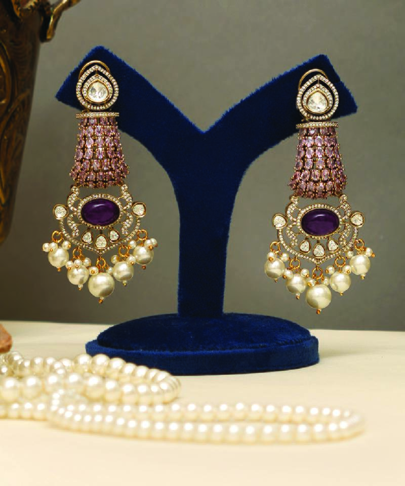 Gold plated purple stones beaded choker set