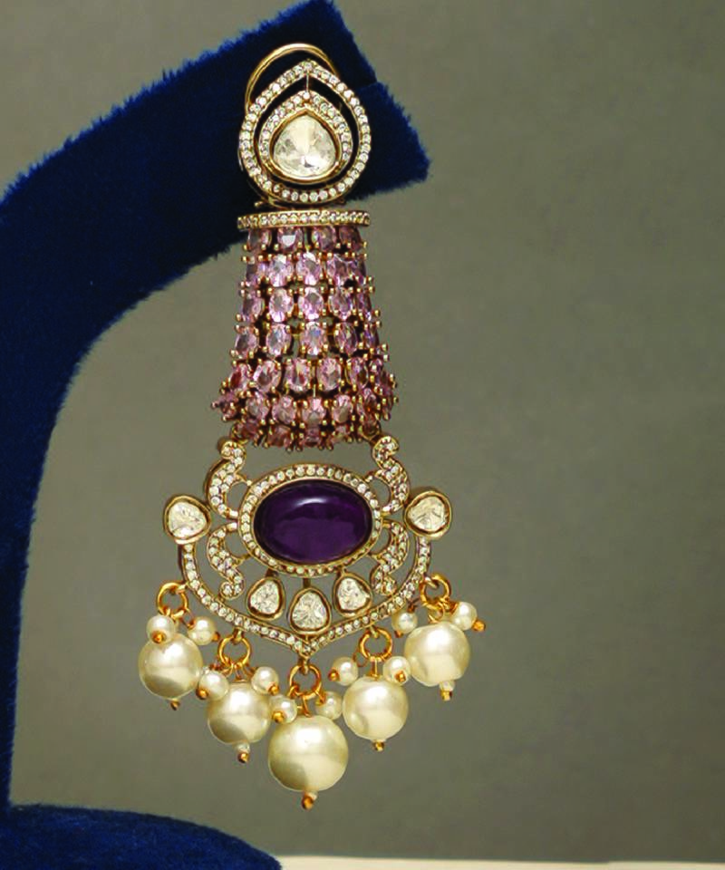 Gold plated purple stones beaded choker set