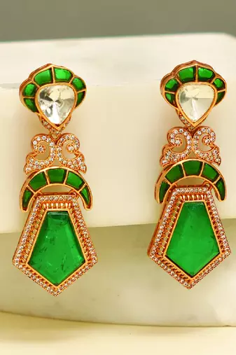 Gold plated green stones earrings