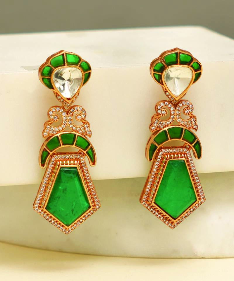 Gold plated green stones earrings