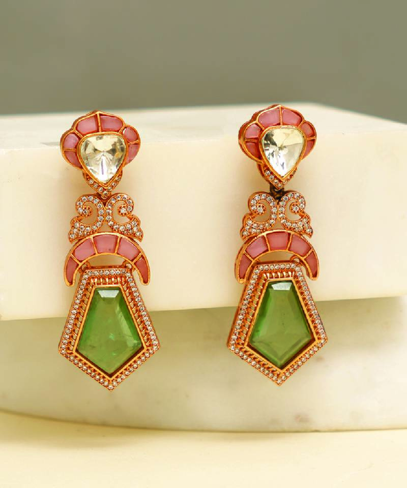 Gold plated multicolor stones earrings