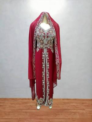 red net gown with zari embroidery and stone work 1