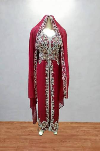 Red Heavy Embroidered Party Wear Gown with Dupatta