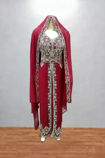 Red Heavy Embroidered Party Wear Gown with Dupatta