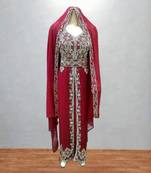 Red Heavy Embroidered Party Wear Gown with Dupatta