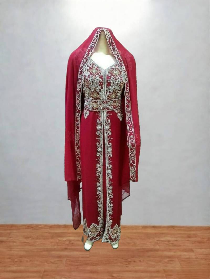 Red Heavy Embroidered Party Wear Gown with Dupatta