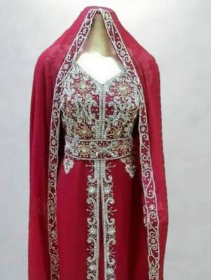 red net gown with zari embroidery and stone work 2