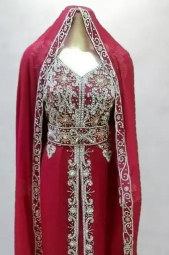 red net gown with zari embroidery and stone work