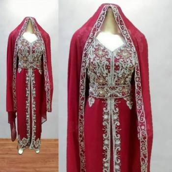 red net gown with zari embroidery and stone work 3