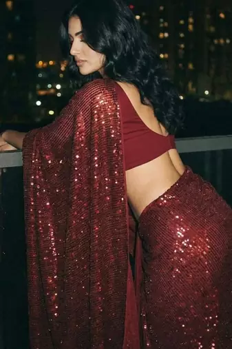 Bollywood sequin work saree with bangalory silk blend blouse(bollywood replica)