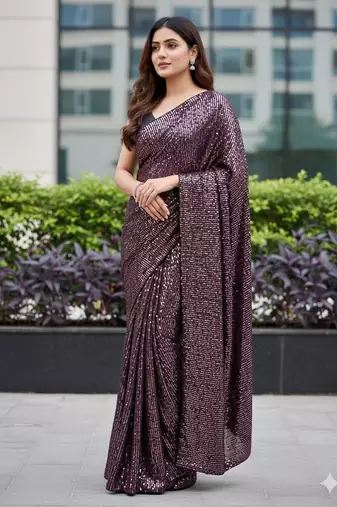 Bollywood designer heavy sequin work saree with bangalory silk blouse(bollywood replica)