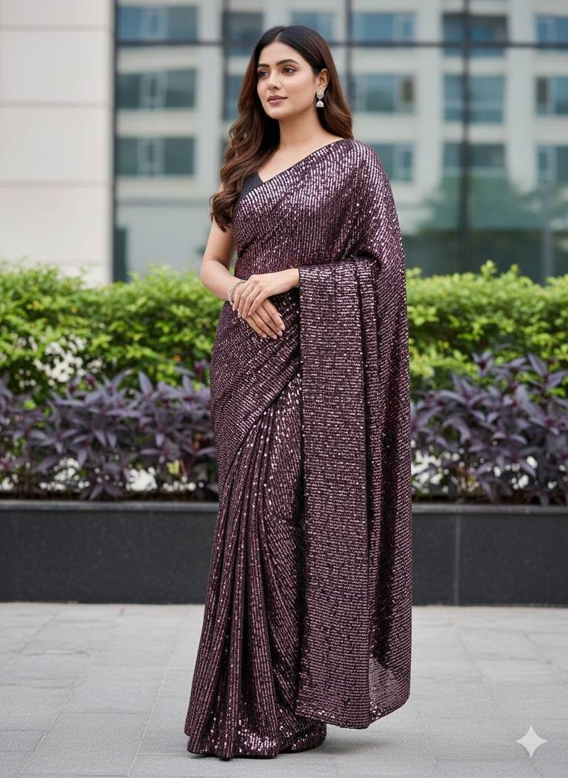Bollywood designer heavy sequin work saree with bangalory silk blouse(bollywood replica)