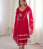 hot pink silk blend palazzo suit with mirror lace work