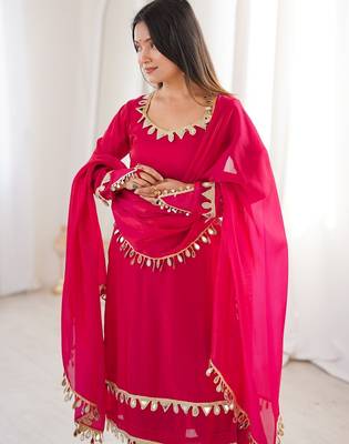 hot pink silk blend palazzo suit with mirror lace work 3