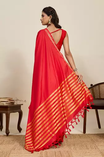 Red banarasi silk saree zari woven wedding traditional with blouse elegant party wear