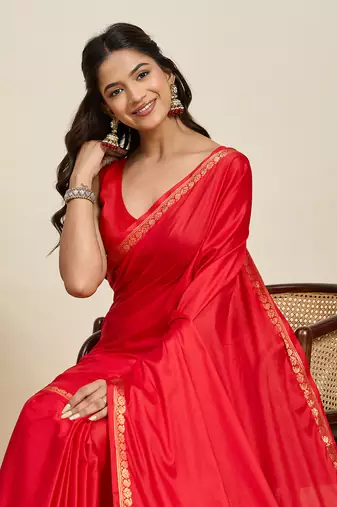 Red banarasi silk saree zari woven wedding traditional with blouse elegant party wear