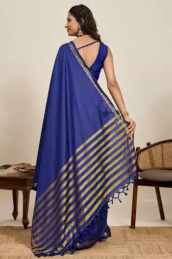Navy blue banarasi silk saree zari woven wedding traditional with blouse elegant party wear