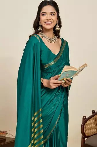 Green banarasi silk saree zari woven wedding traditional with blouse elegant party wear