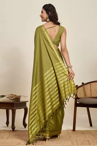 Mahendi banarasi silk saree zari woven wedding traditional with blouse elegant party wear