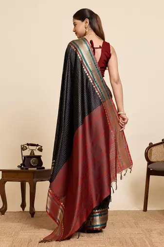 Black zari woven pure banarasi silk saree traditional wedding wear with blouse elegant