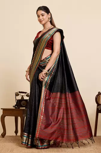 Black zari woven pure banarasi silk saree traditional wedding wear with blouse elegant