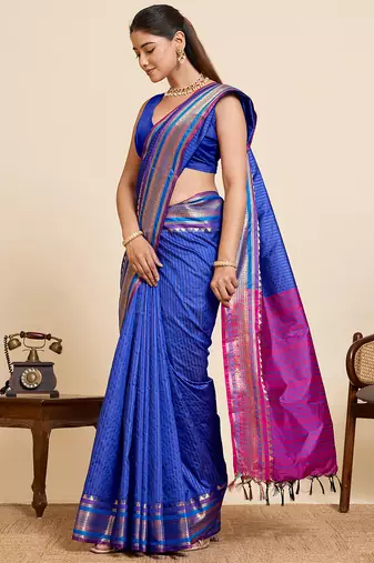 Blue woven banarasi silk saree zari work wedding traditional saree with blouse